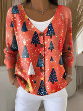 Christmas Christmas Tree Pattern Art Print Buttoned V-neck Cardigan Sweater